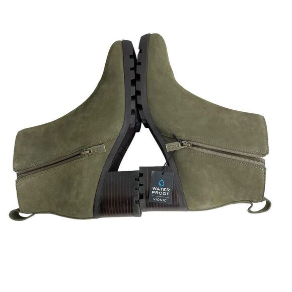 NEW Vionic Wilma leather Heeled Ankle Boots Size 9.5 olive green nubuck - Picture 9 of 11